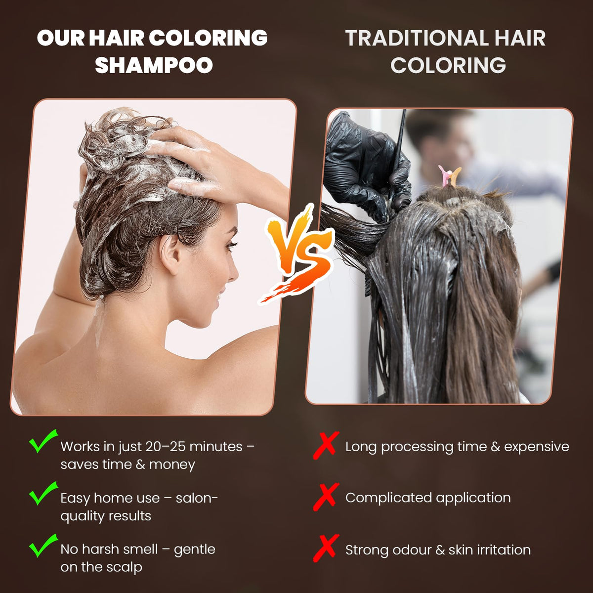 BELEZALIB before and after gray coverage showing natural dark brown improvement