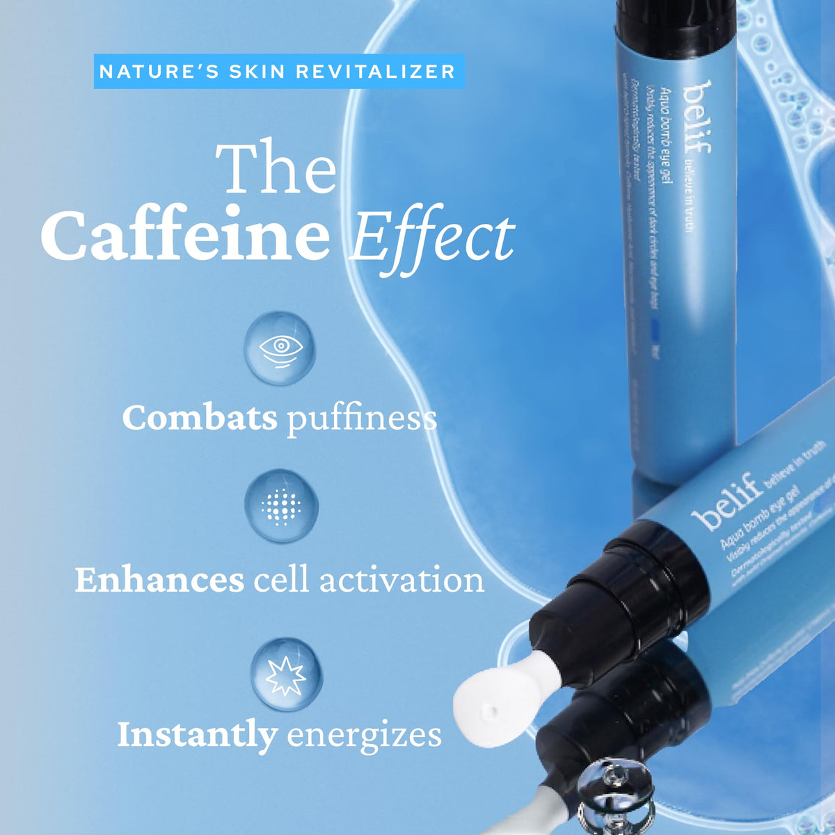 belif applicator demonstration on eye area for targeted de-puffing and soothing