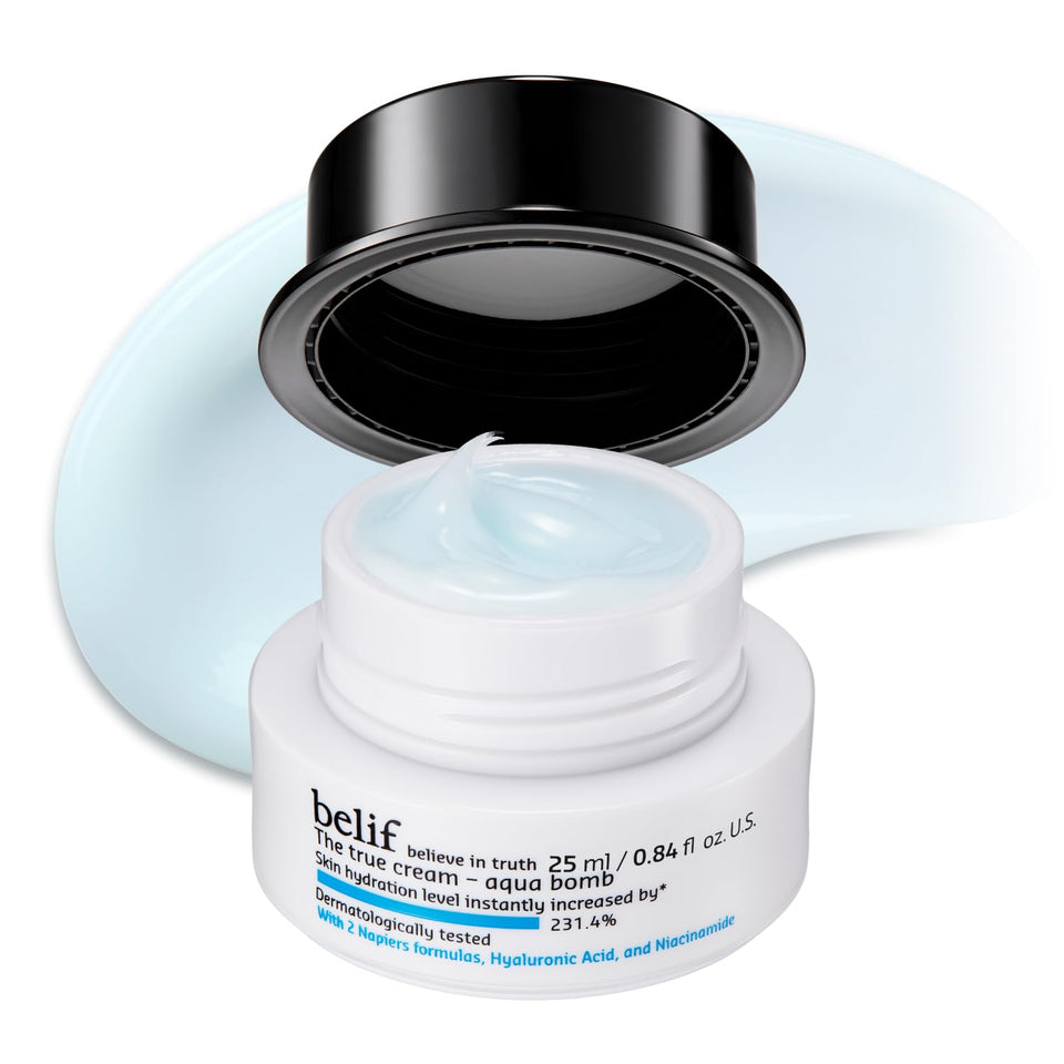 belif front jar showing compact 25ml design and easy travel benefit