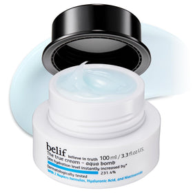 belif front jar packaging showcasing product and brand hydration benefits