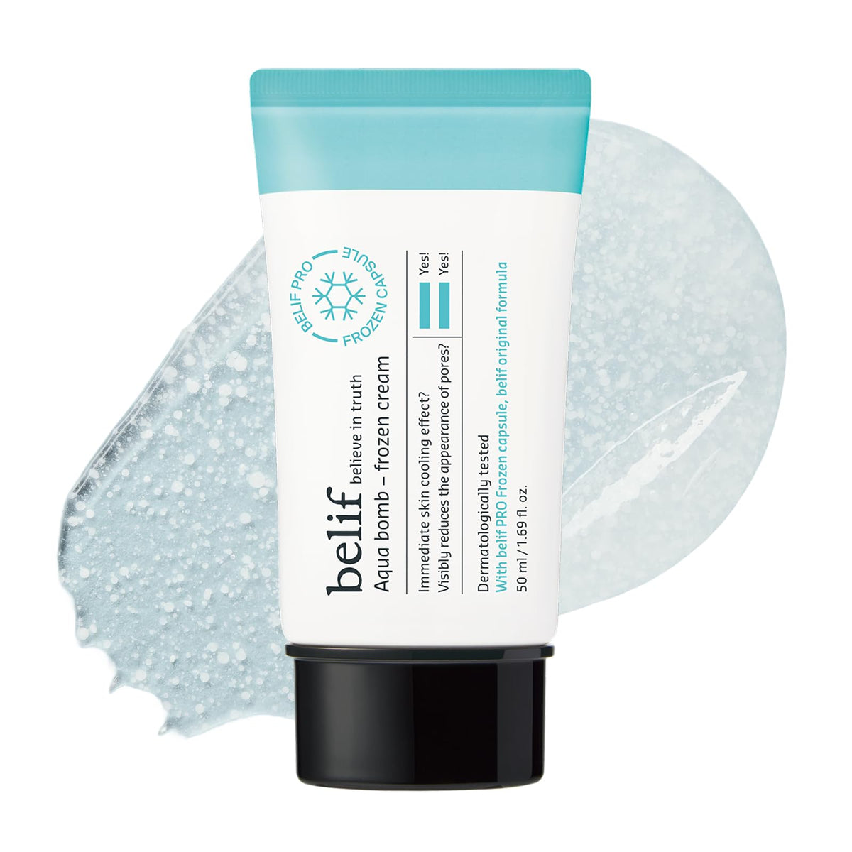 belif front jar showing product packaging and cooling moisturizer benefit