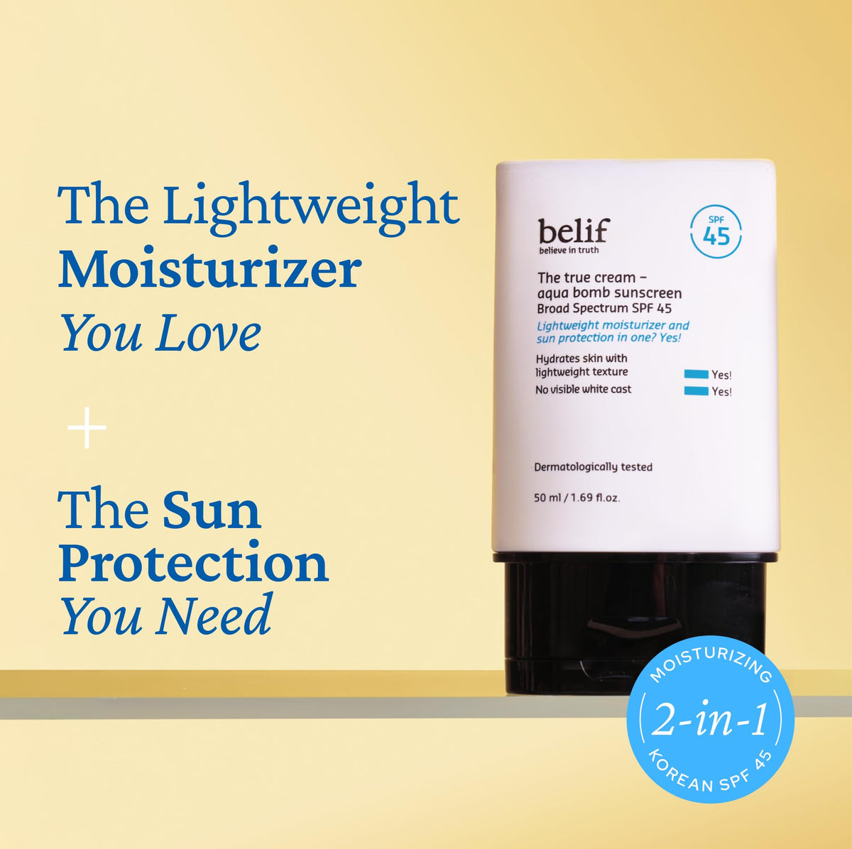 belif open cap dispensing product, showing easy application and non-greasy feel