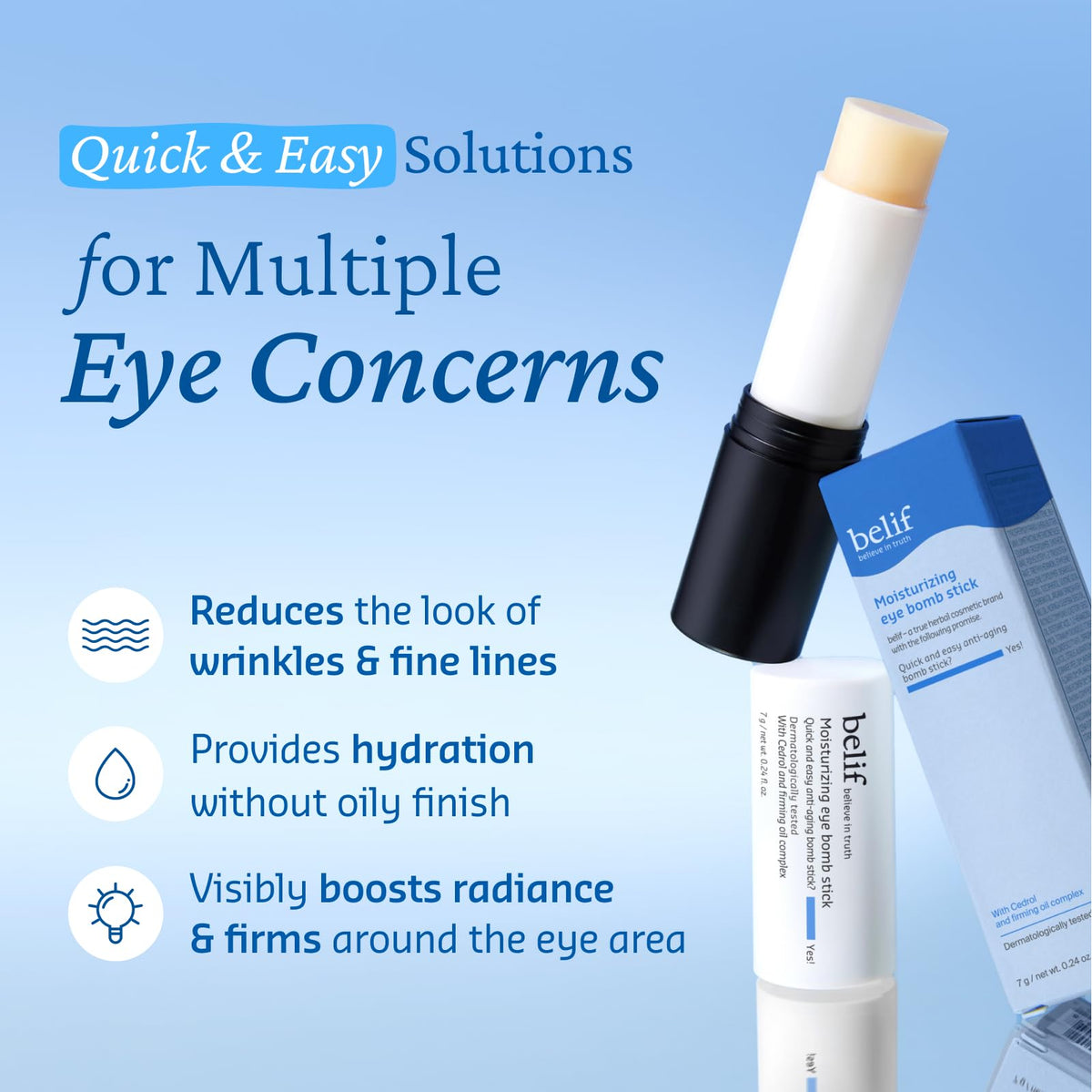 belif eye balm stick open texture closeup showing creamy finish and absorption