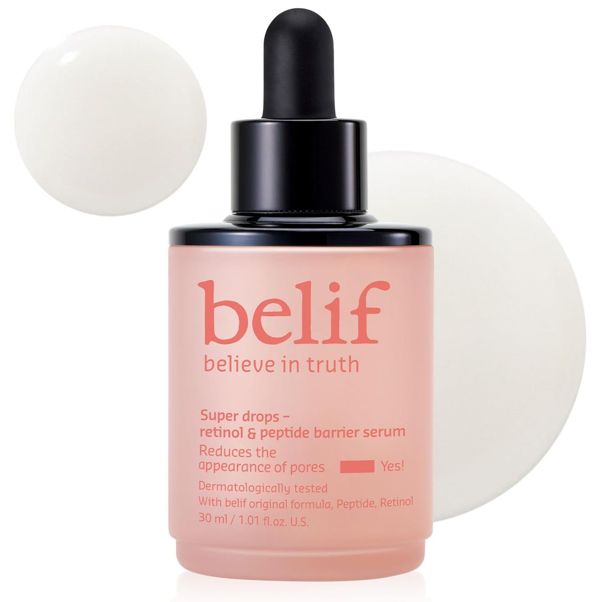 belif front bottle displaying product branding and clear benefit