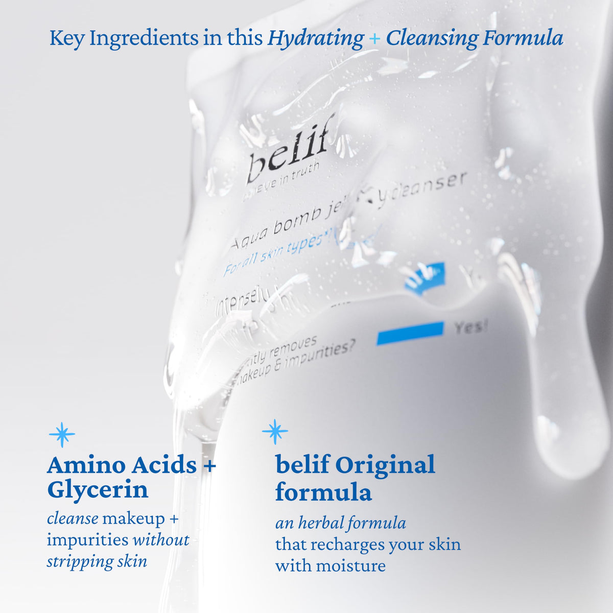 belif gel turning to foam in hand demonstrating gentle cleansing action