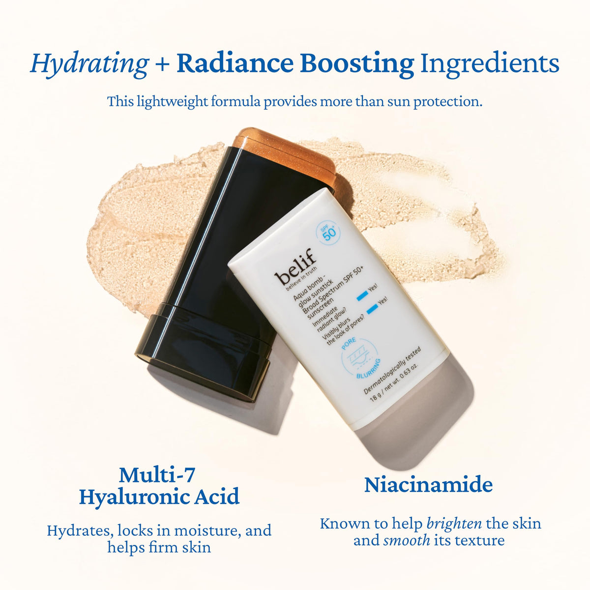 belif hand applying sunstick demonstrating mess-free, precise coverage benefit