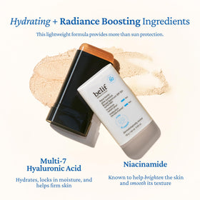 belif hand applying sunstick demonstrating mess-free, precise coverage benefit