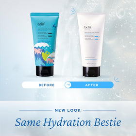 belif bottle next to common items showing 5.4 fl oz size comparison