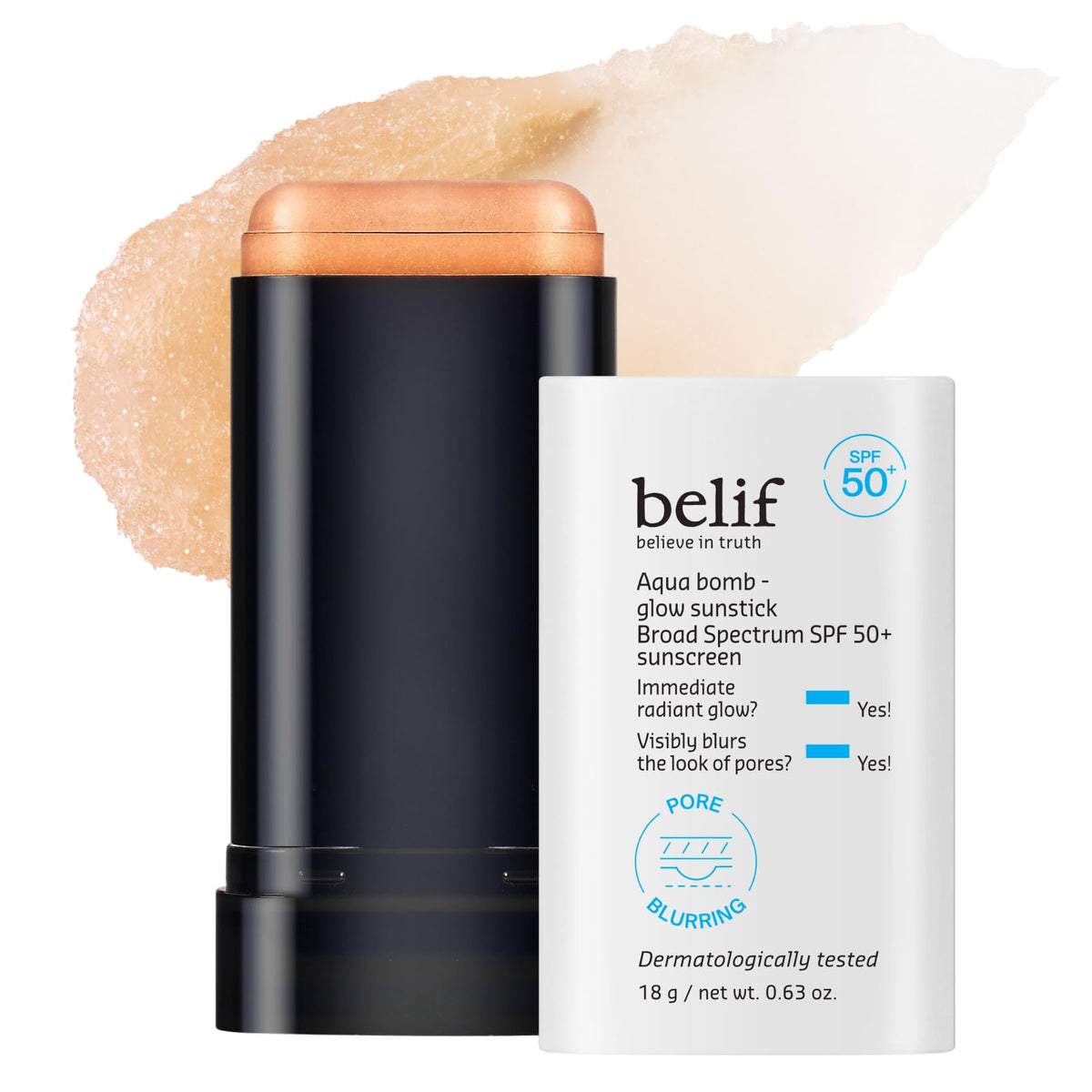 belif sunstick front view showing compact travel-friendly design and SPF benefit