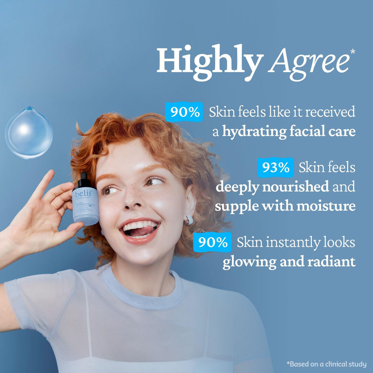 belif label and ingredients panel emphasizing multi-7 hyaluronic blend benefits