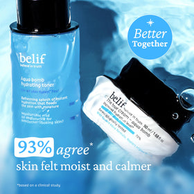 belif toner being applied to skin demonstrating quick absorption and soothing effect