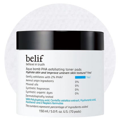 belif front packaging shows pads and benefits for gentle exfoliation
