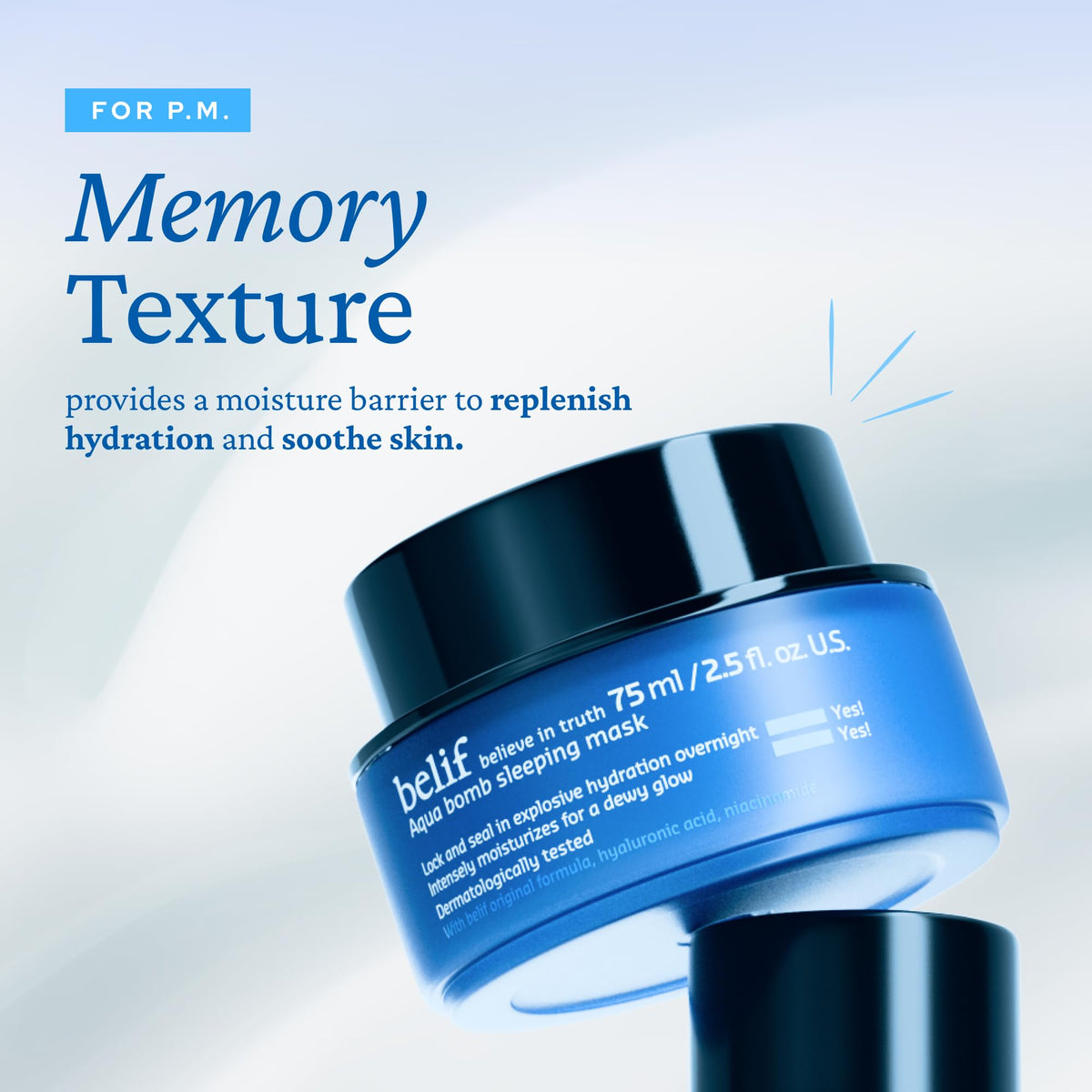 belif close-up of memory gel texture illustrating contouring and moisture-locking benefit