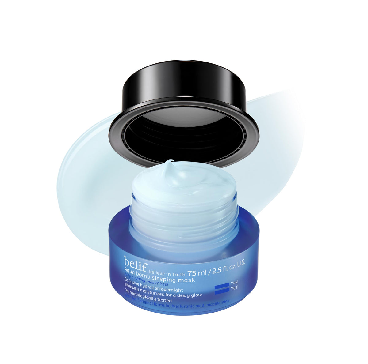 belif product front packaging showing jar and branding, highlights hydration benefit
