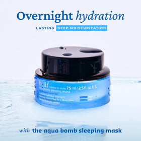 belif open jar revealing bouncy jelly-pudding texture for intense overnight moisture