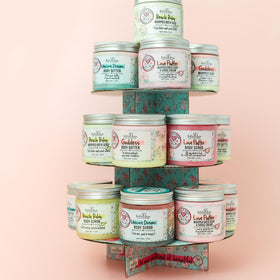 Bella and Bear open jar top view revealing whipped creamy interior and easy scooping