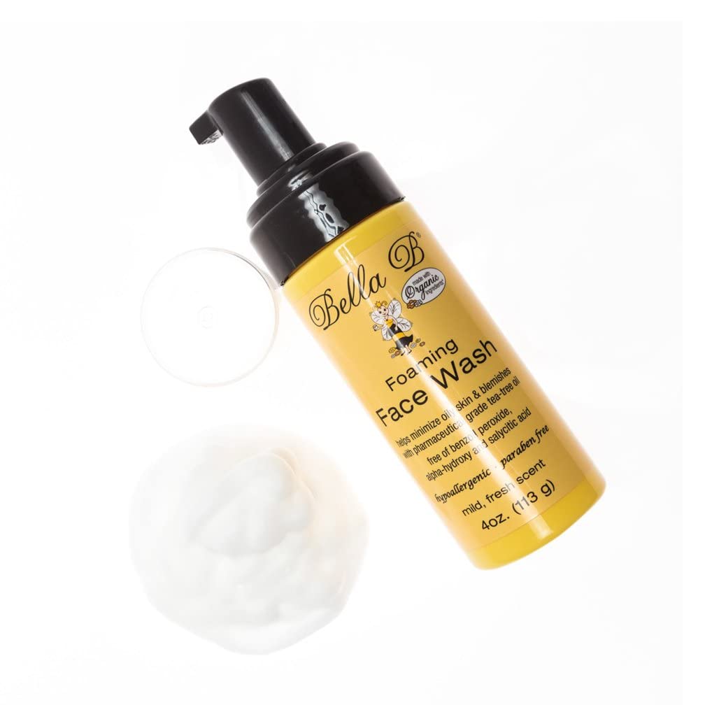 Bella B foaming face wash being used to remove makeup and oil