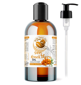 Bella Terra Oils front bottle view showing rich oil color and pure packaging benefit