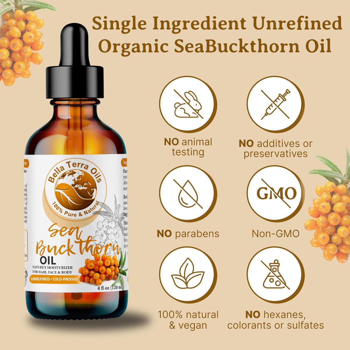Bella Terra Oils label detail with ingredient clarity and trust-building transparency
