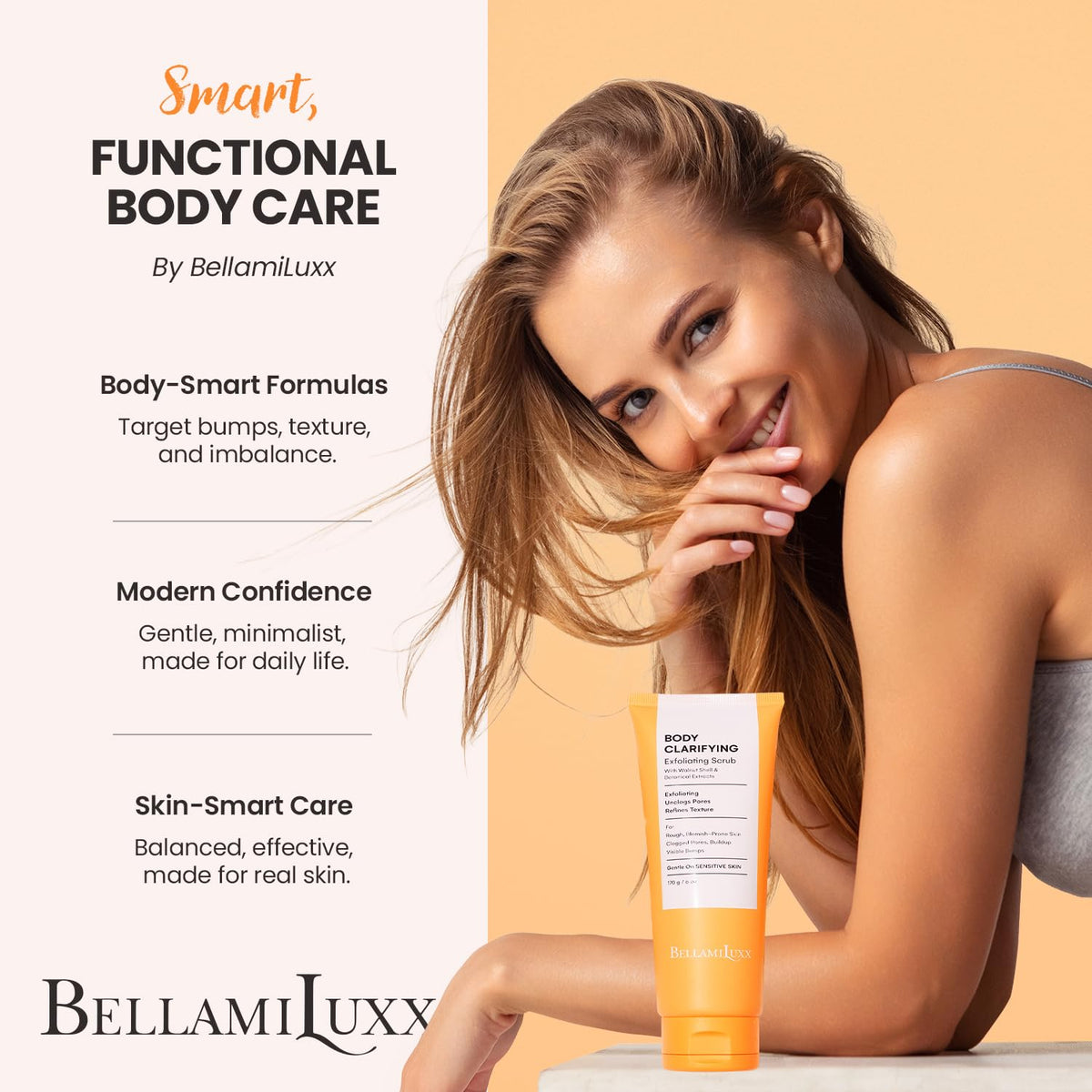 BellamiLuxx placed on bathroom shelf in lifestyle setting promoting routine use