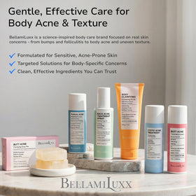 BellamiLuxx bottle on towel conveying gentle daily body care