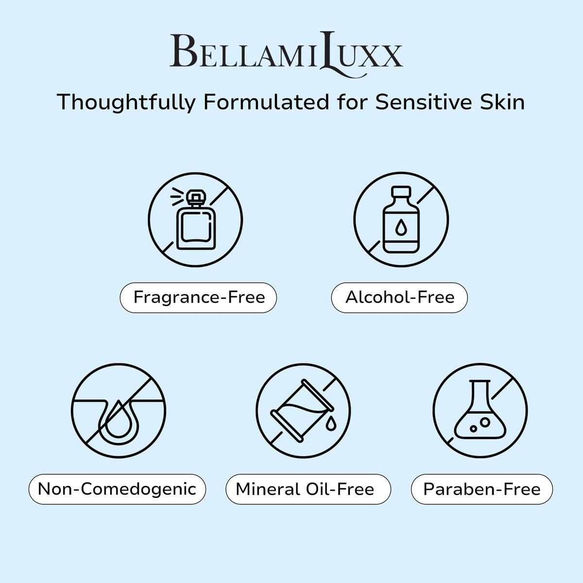 BellamiLuxx bottle beside a hand to show actual product size and portability