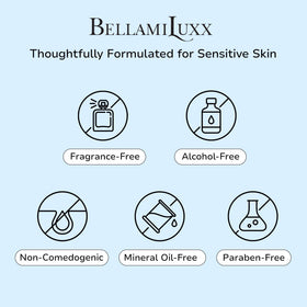 BellamiLuxx bottle beside a hand to show actual product size and portability