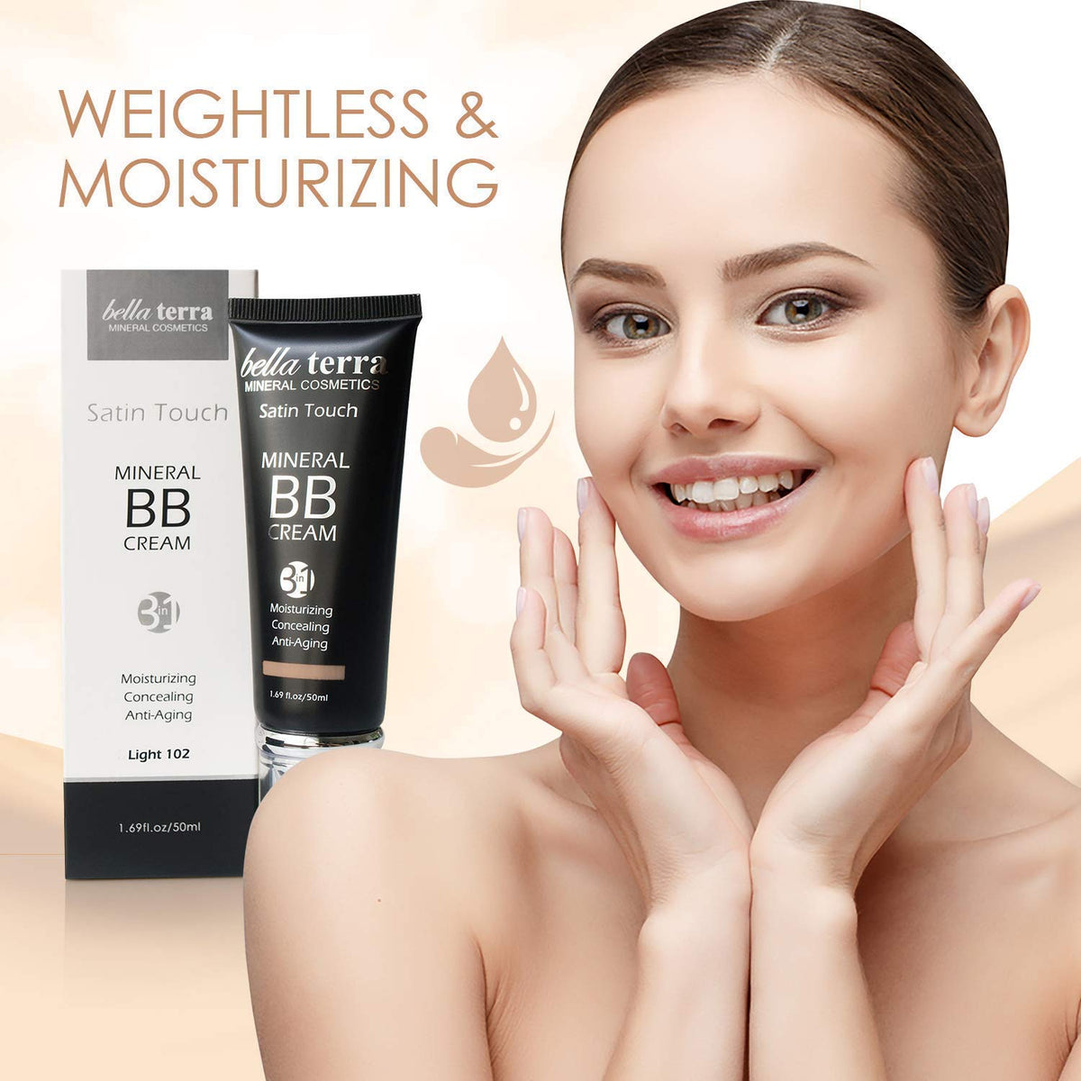 Bellaterra Cosmetics blended on half face showing natural matte finish benefit