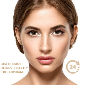 Bellaterra BB cream buffed with brush to demonstrate buildable coverage benefit