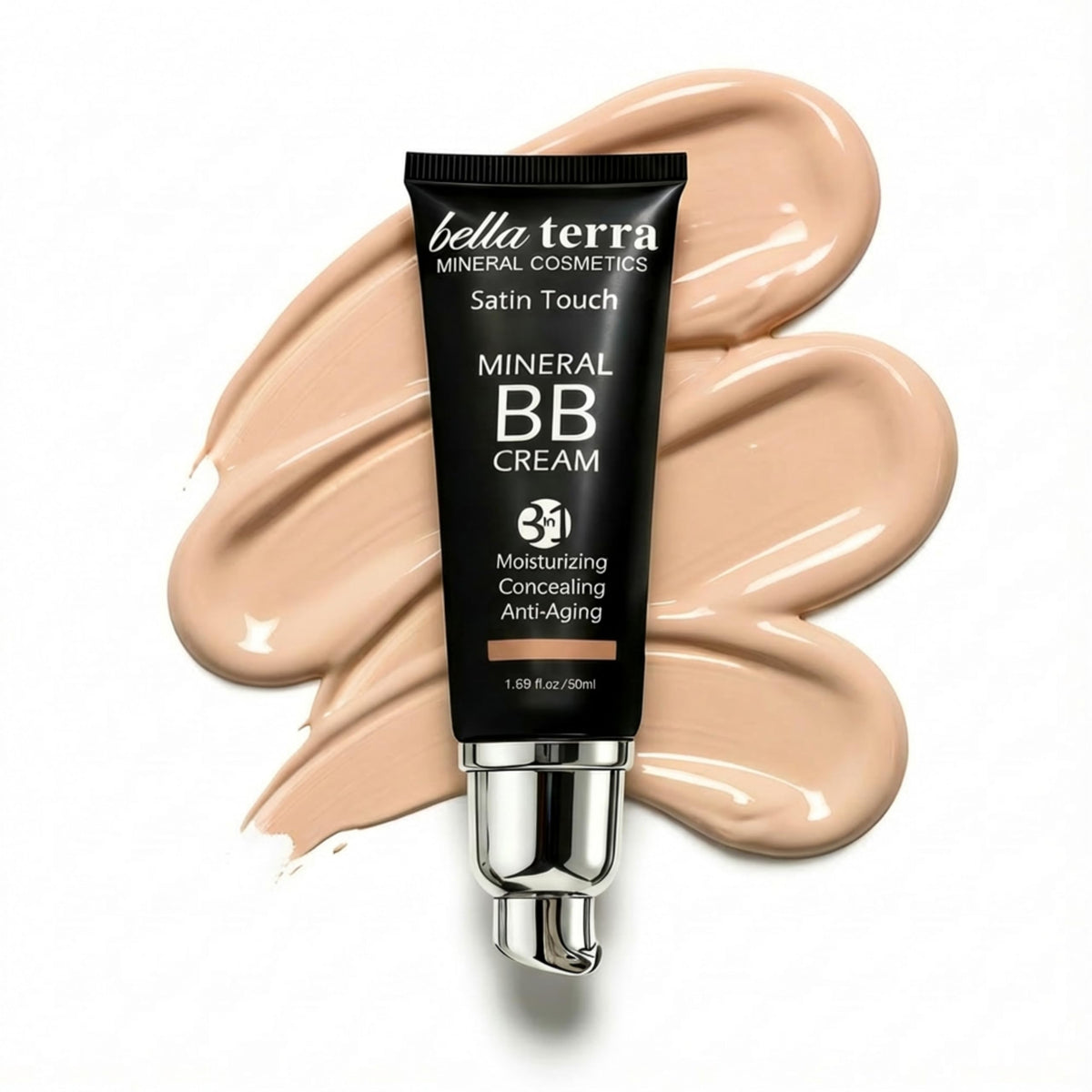 Bellaterra Cosmetics front packaging showing the BB cream and label benefit