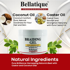 BELLATIQUE label close-up highlighting key features like no whitening and maximum hold