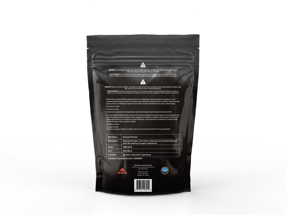 Belle Chemical fine activated charcoal powder close-up showing texture for smooth formulations