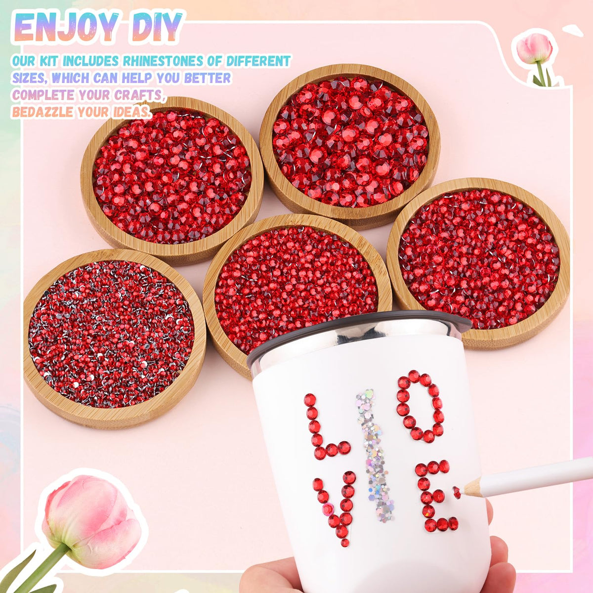 BELLEBOOST close-up of red resin rhinestone coating for lasting sparkle