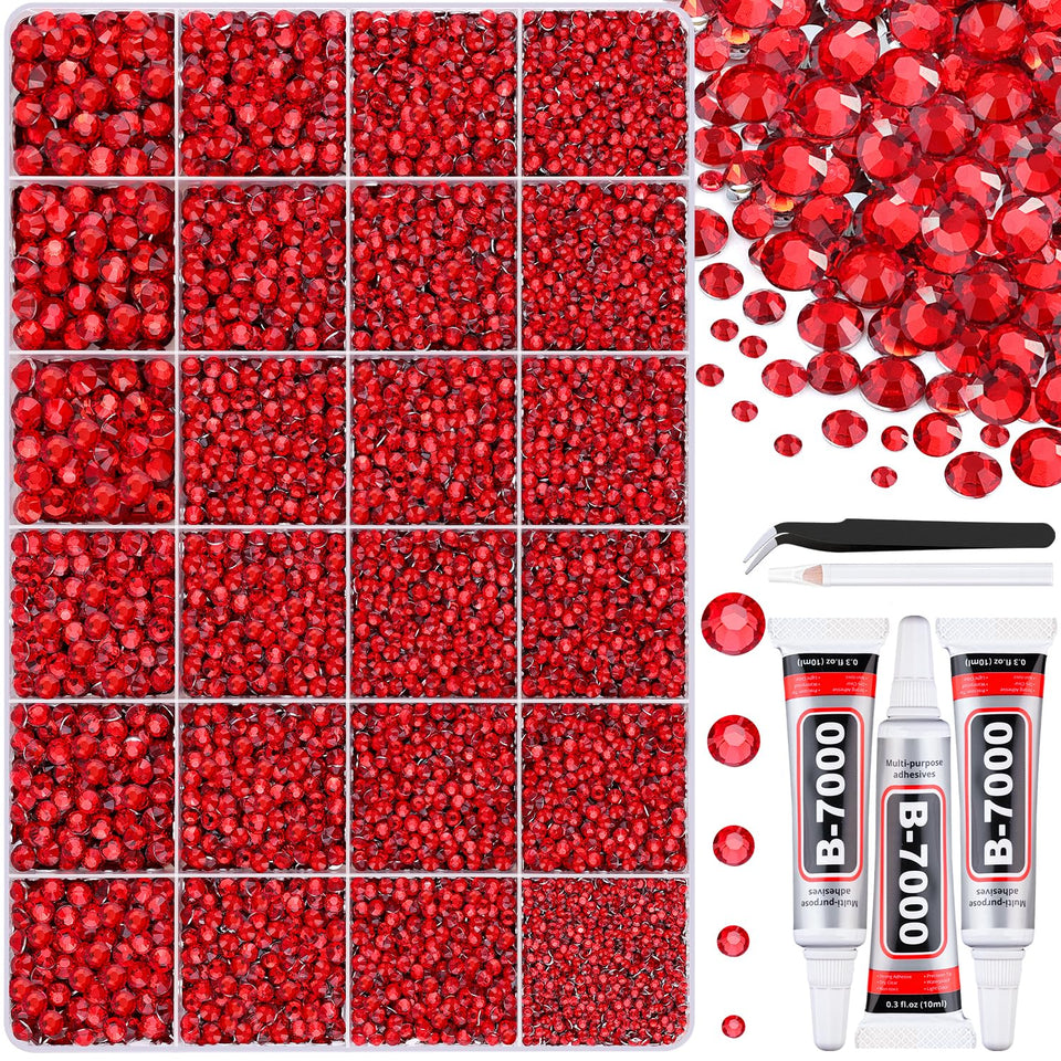 BELLEBOOST front box showing 24-grid of red rhinestones and tools for instant crafting