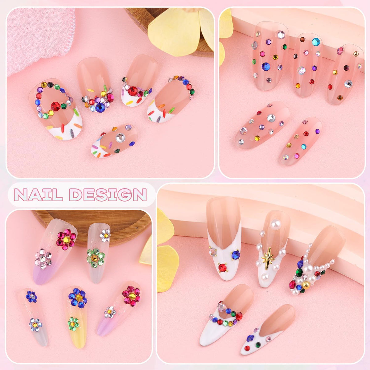 BELLEBOOST colorful gems on acrylic tip, adds eye-catching nail sparkle