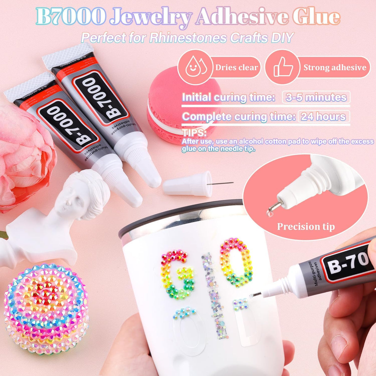 BELLEBOOST three B7000 glue tubes with precision needle applicator for secure attachment