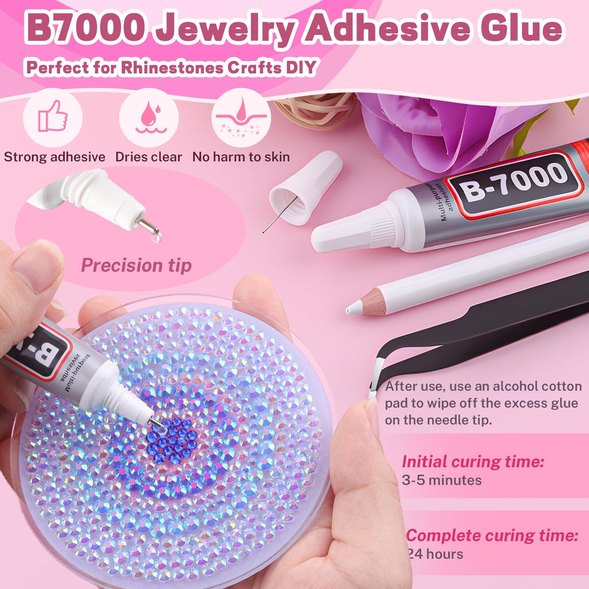 BELLEBOOST tweezers and pickup pen placed beside gems for accurate placement
