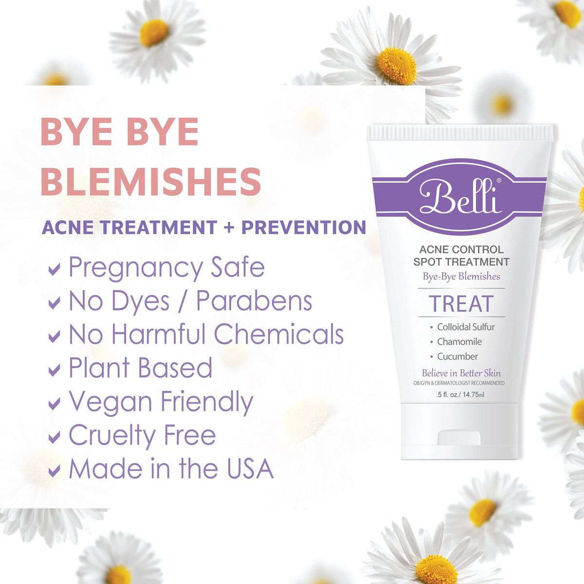 Belli spot treatment tube with cap open revealing applicator for precise blemish use