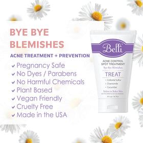 Belli spot treatment tube with cap open revealing applicator for precise blemish use