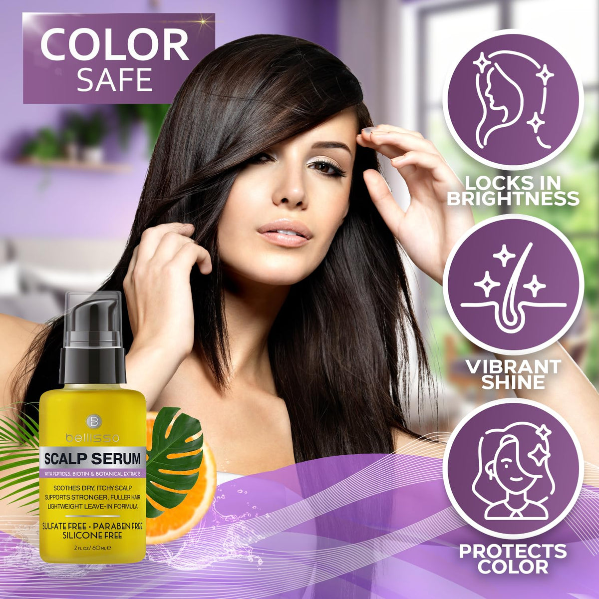 BELLISSO applying serum to scalp demonstrating itch relief benefit