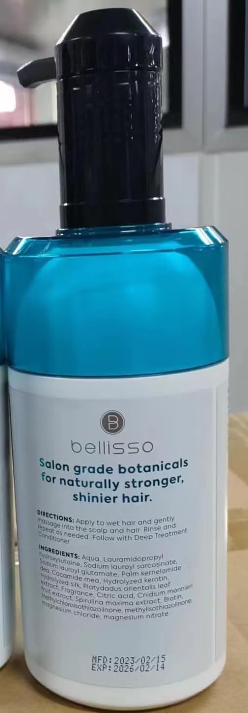 BELLISSO bottle staged in bathroom showing salon-grade result
