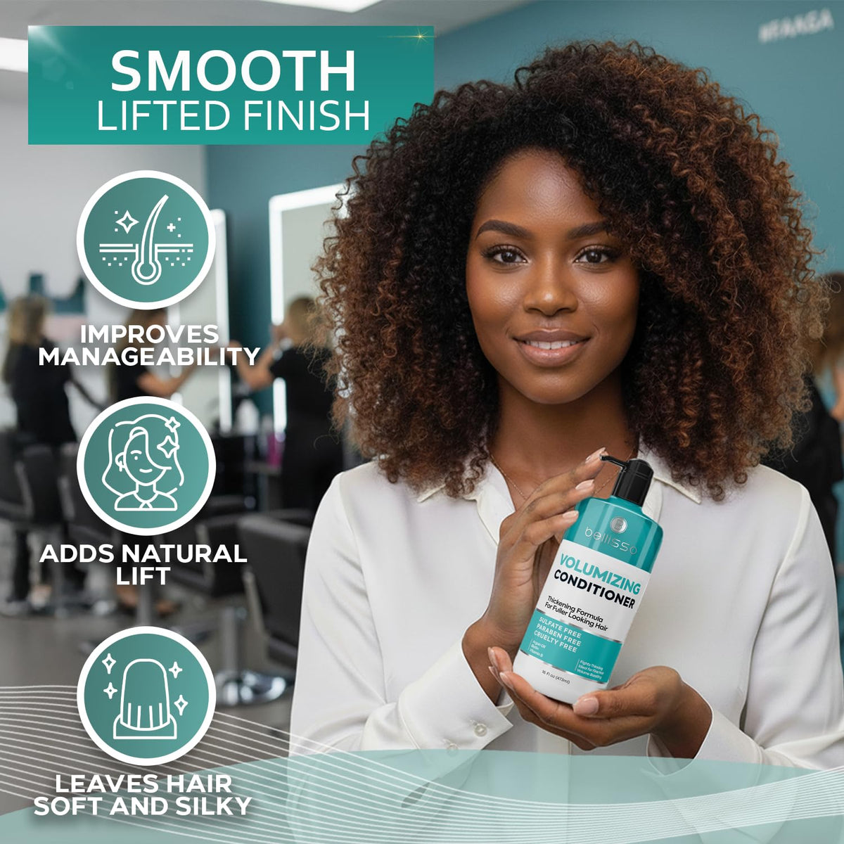 BELLISSO before and after fine hair showing visible root lift and body