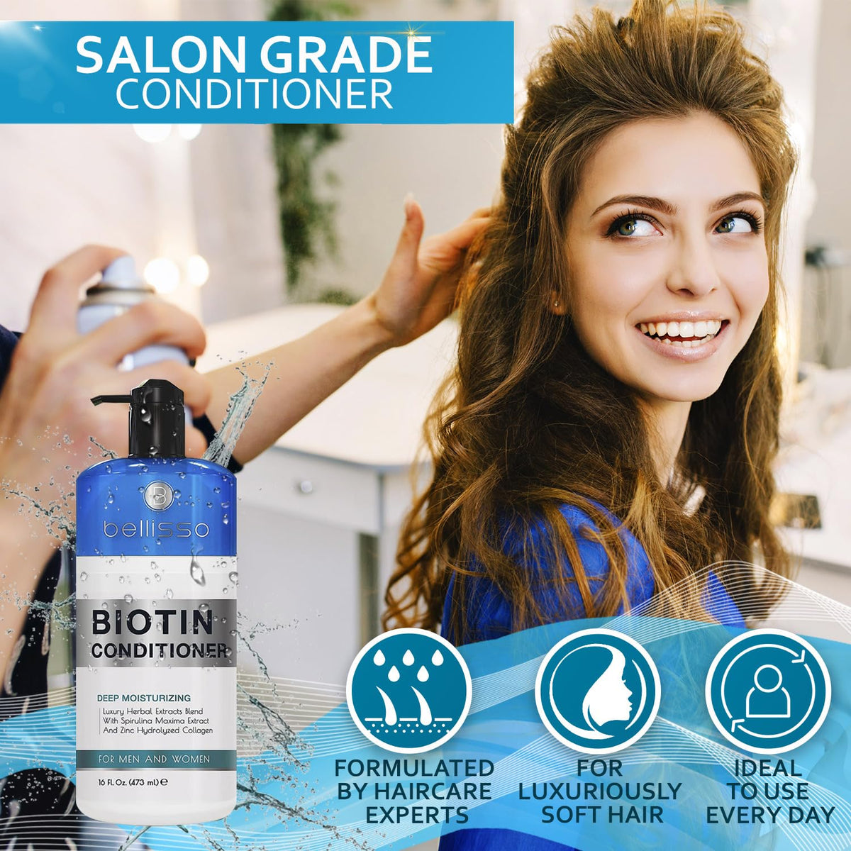 BELLISSO before-and-after ends showing smoother, fuller hair