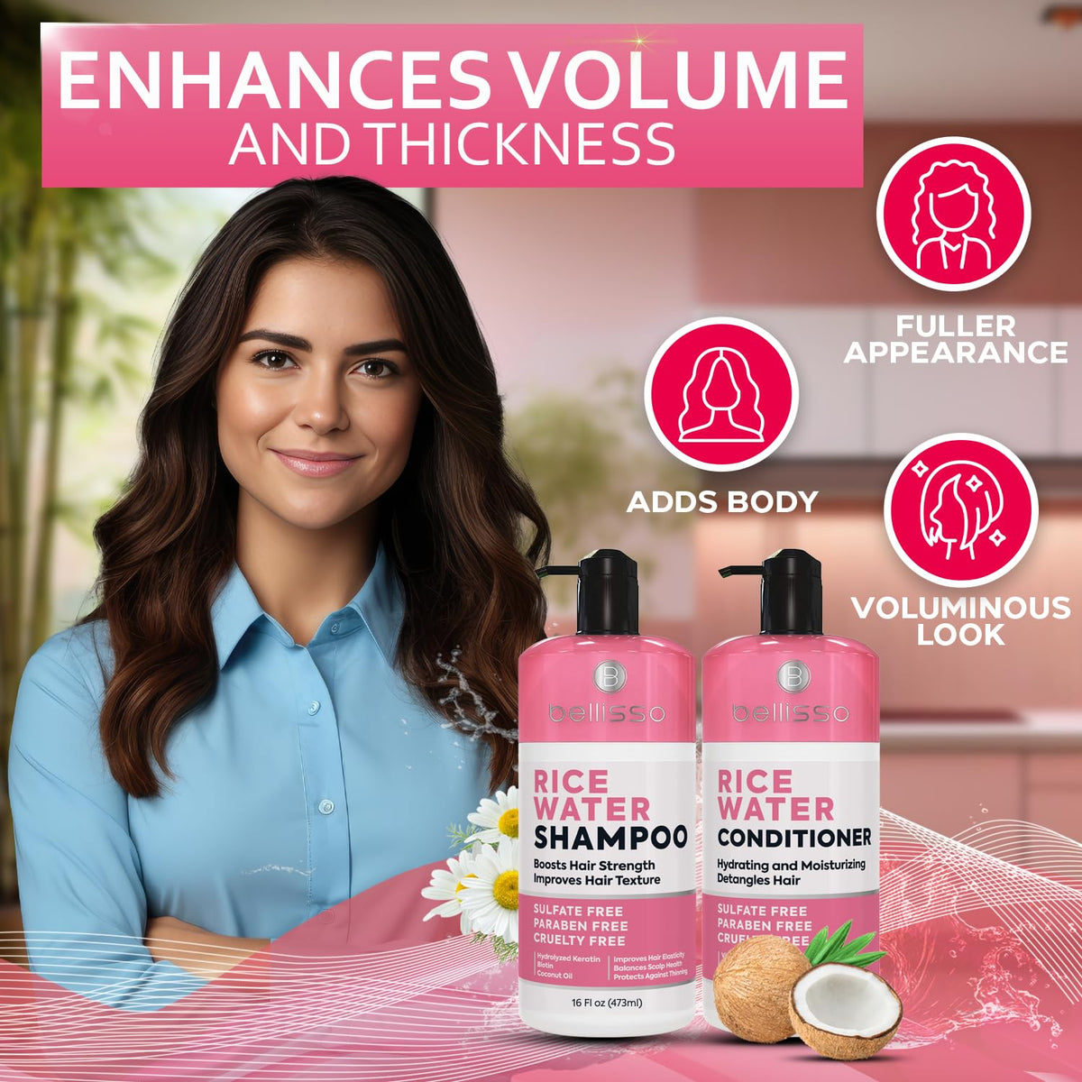BELLISSO duo in bathroom lifestyle setting demonstrates everyday styling convenience
