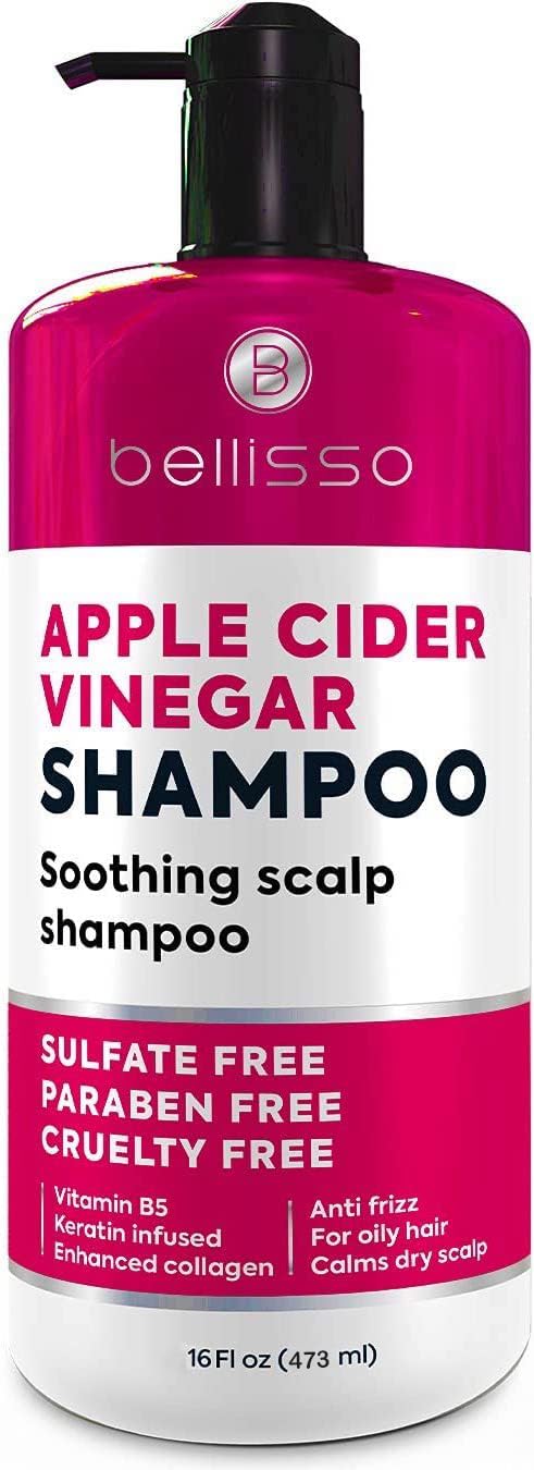 Bellisso front bottle of apple cider vinegar shampoo highlighting clean design and brand