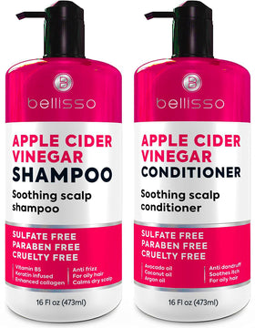 BELLISSO front packaging showing complete shampoo and conditioner set, clarifying benefits