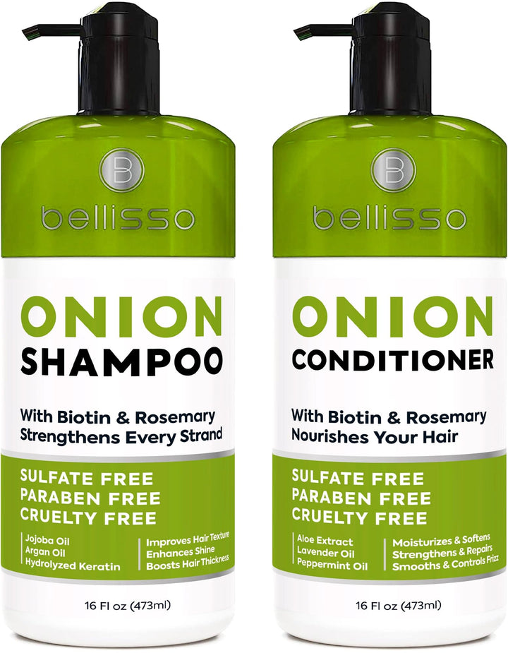 BELLISSO front packaging showing onion rosemary biotin duo and benefits