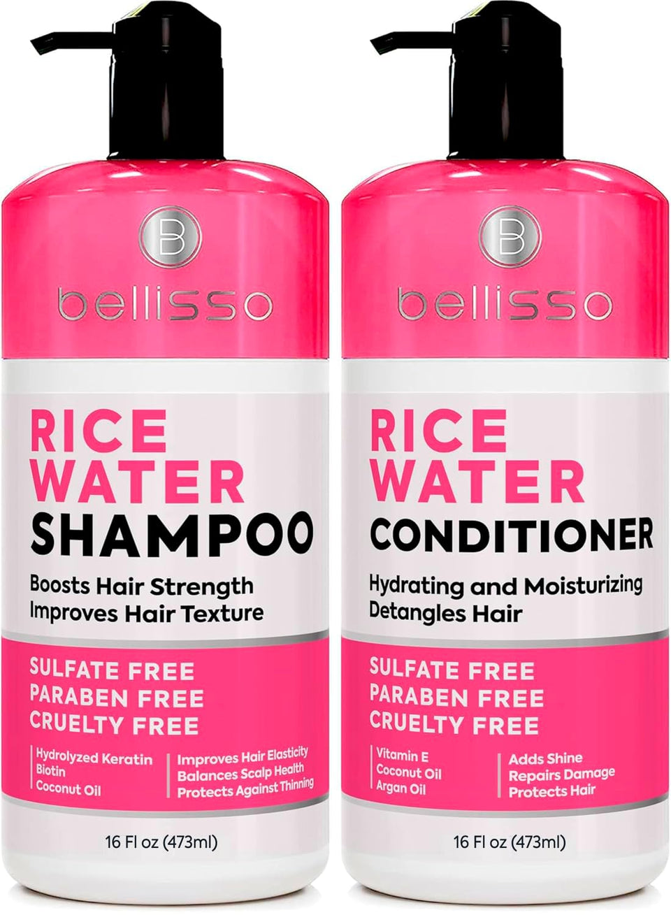 BELLISSO front packaging rice water duo shows full-size bottles and benefits