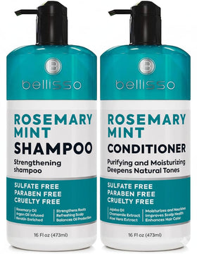 BELLISSO front packaging showing rosemary and peppermint benefits