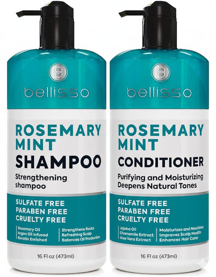 BELLISSO front packaging showing rosemary and peppermint benefits